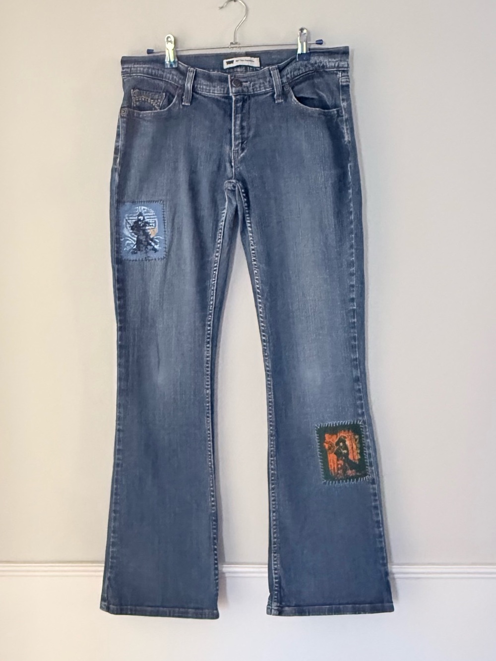 Levi's 524 Vintage Too Superlow Medium Wash Blue Patchwork Flare Jeans Sz 9M